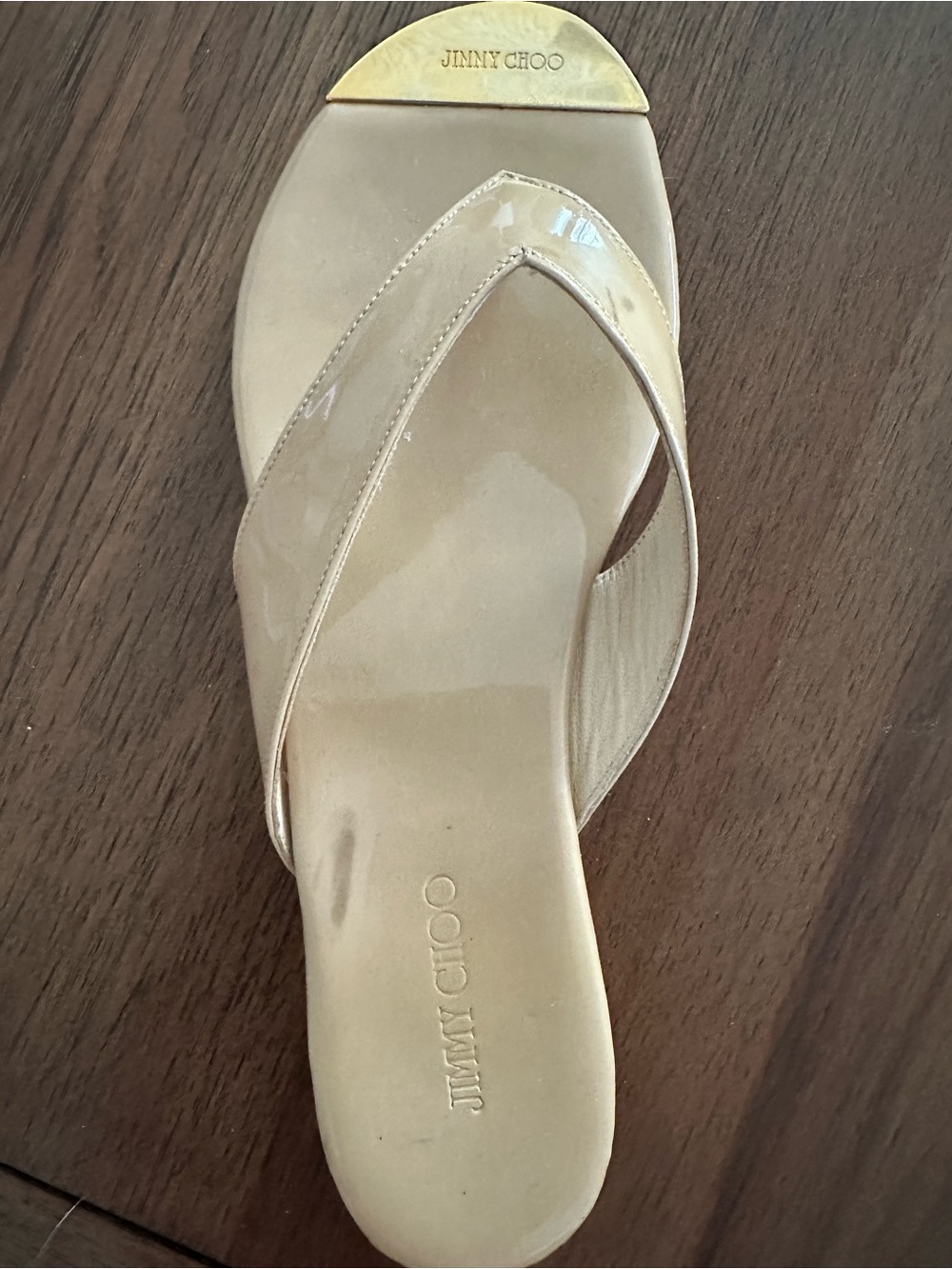 Jimmy Choo Beige Patent Cork Wedge Flip Flops - Picture 9 of 9